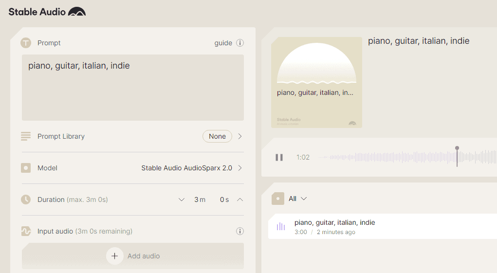 Screenshot di Stable Audio