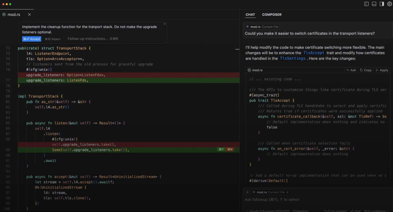 Screenshot di Cursor AI