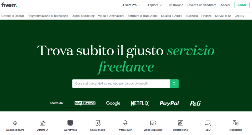 Home page italiana di Fiverr